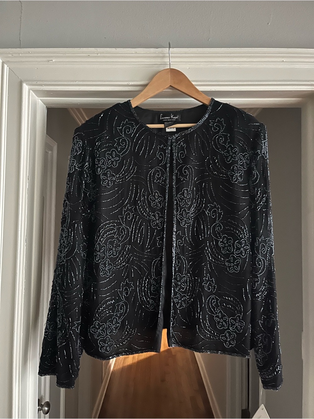 NWT Vintage Laurence Kazar Black Beaded Evening 100% Silk Jacket